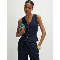 River Island Linen Rich Single Breasted Waistcoat Navy