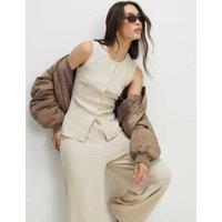 River Island Textured Fitted Button Through Top Beige