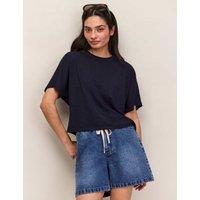 RO&ZO Pure Cotton Jersey Relaxed Cropped T-Shirt Navy