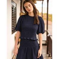 RO&ZO Pure Cotton Cheesecloth Shirred Top Navy