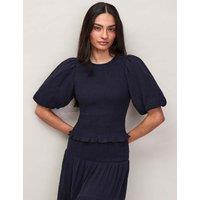 RO&ZO Pure Cotton Cheesecloth Shirred Top Navy