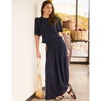 RO&ZO Textured Shirred Maxi Tiered Skirt Navy