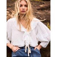 RO&ZO Pure Cotton V-Neck Ruffle Relaxed Blouse Ivory