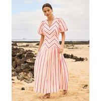 RO&ZO Pure Cotton Striped Puff Sleeve Midaxi Dress Pink Mix
