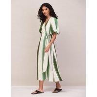 RO&ZO Striped V-Neck Midi Wrap Dress with Linen Green Mix