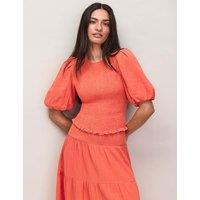 RO&ZO Pure Cotton Cheesecloth Shirred Top Orange