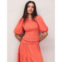 RO&ZO Pure Cotton Cheesecloth Shirred Top Orange