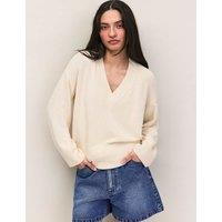 RO&ZO Cotton Blend Textured V-Neck Relaxed Jumper Natural