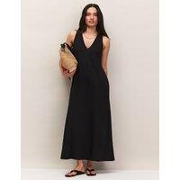 RO&ZO Pure Cotton Jersey V-Neck Midi Column Dress Black