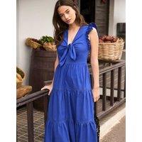 RO&ZO Pure Cotton V-Neck Midaxi Tiered Dress Dark Blue