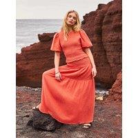 RO&ZO Textured Shirred Maxi Tiered Skirt Orange
