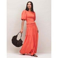RO&ZO Textured Shirred Maxi Tiered Skirt Orange