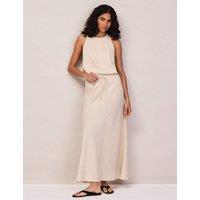RO&ZO Linen Rich Drawstring Maxi Slip Skirt Natural