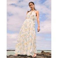 RO&ZO Floral Tie Neck Pleated Maxi Waisted Dress Multi
