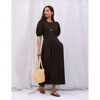 RO&ZO Pure Cotton Puff Sleeve Midaxi Waisted Dress Black