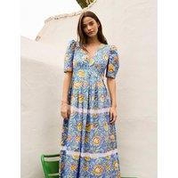 RO&ZO Pure Cotton Floral V-Neck Midaxi Dress Blue Mix
