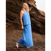 RO&ZO Drawstring Maxi Slip Skirt with Linen Mid Blue