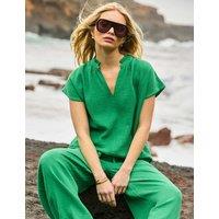 RO&ZO Pure Cotton V-Neck Frill Detail Relaxed Top Green