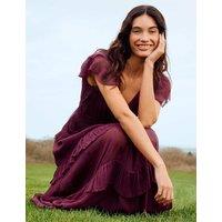 Jigsaw Plisse V-Neck Frill Midaxi Tiered Dress Red