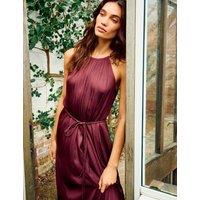Jigsaw Satin Halter Neck Midaxi Column Dress Burgundy