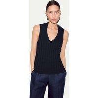 Jigsaw Pure Cotton Ribbed Scoop Neck Knitted Vest Navy