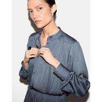 Jigsaw Satin Pleated Collarless Blouse Blue