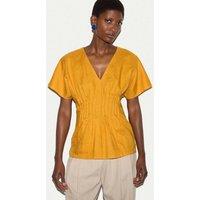 Jigsaw Pure Linen V-Neck Pintuck Waist Top Orange