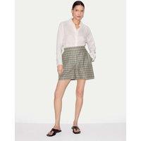 Jigsaw Pure Linen Checked High Waisted Shorts Grey Mix