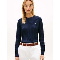 Tommy Hilfiger Pure Cotton Cable Knit Crew Neck Jumper Navy