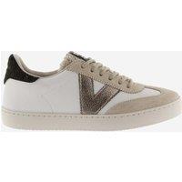 Victoria Lace Up Suede Panel Trainers Beige