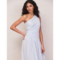 RO&ZO Pure Cotton Striped Midaxi Waisted Dress Light Blue Mix