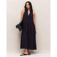 RO&ZO Pure Cotton Broderie V-Neck Midi Column Dress Navy