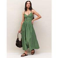 RO&ZO Pure Cotton Fan Print Midaxi Waisted Dress Green Mix