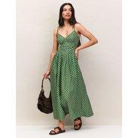 RO&ZO Pure Cotton Fan Print Midaxi Waisted Dress Green Mix