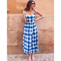 RO&ZO Cotton Rich Checked Midaxi Waisted Dress Blue Mix