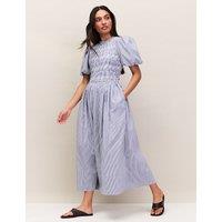 RO&ZO Striped Midaxi Shirred Dress Light Blue Mix