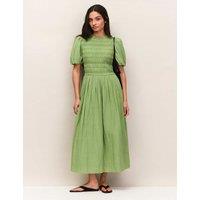 RO&ZO Cotton Rich Midaxi Shirred Dress Green