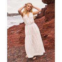 RO&ZO Pure Cotton V-Neck Midaxi Waisted Dress Ivory
