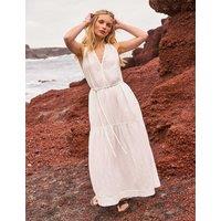 RO&ZO Pure Cotton V-Neck Midaxi Waisted Dress Ivory