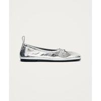 Alohas Rosalind Leather Metallic Bow Flat Ballet Pumps Silver