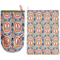 ELEANOR BOWMER Electric Coast Palm Tree Oven Glove & Tea Towels Set Multi