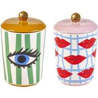 ELEANOR BOWMER Set of 2 Stoneware Printed Storage Jars Multi