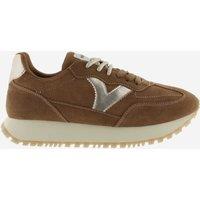Victoria Viento Suede Lace Up Metallic Trainers Camel