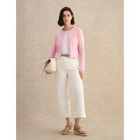 HOBBS Cotton Rich Crew Neck Button Front Cardigan Pink