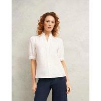 HOBBS Pure Cotton Broderie Notch Neck Blouse White