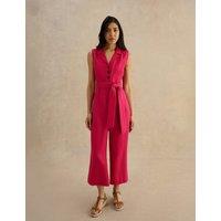 HOBBS Pure Linen Sleeveless Cropped Jumpsuit Pink