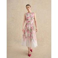 HOBBS Sheer Floral Midi Skater Dress White Mix