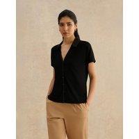 HOBBS Jersey Collared Button Through Top Black