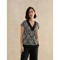 HOBBS Jersey Printed V-Neck Top Black Mix