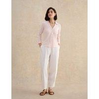 HOBBS Pure Cotton Collared V-Neck 3/4 Sleeve Shirt Pink